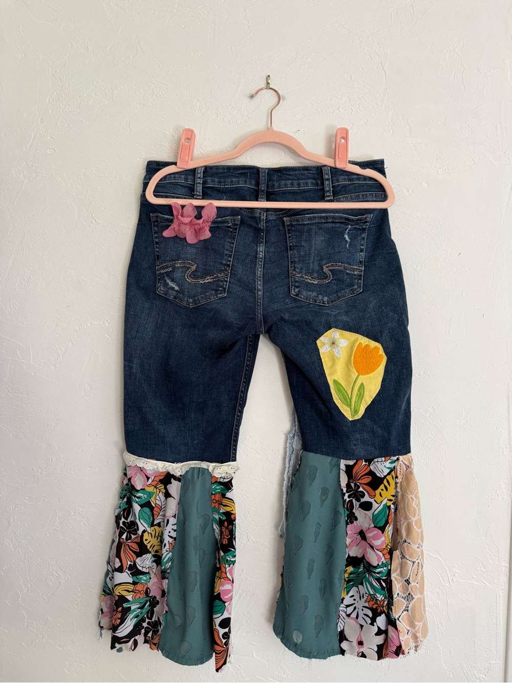 Artisan Upcycled Scrappy Denim Boho Jeans Size 32 - Picture 3 of 16